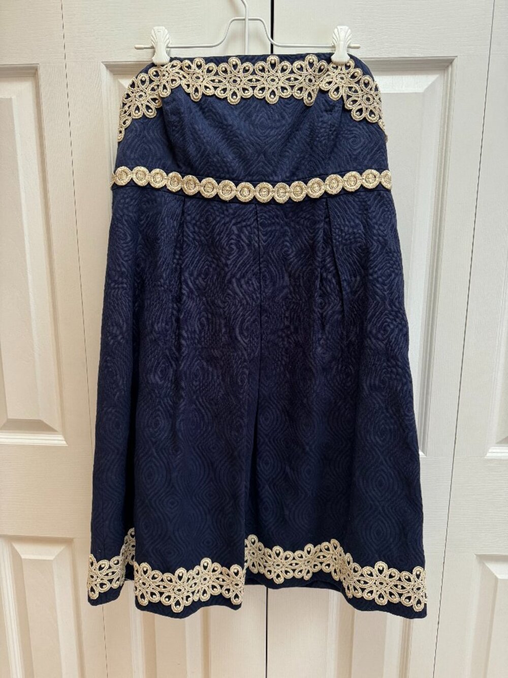 Lily Pulitzer Strapless  Navy Jacquard and Gold Dress Size 10